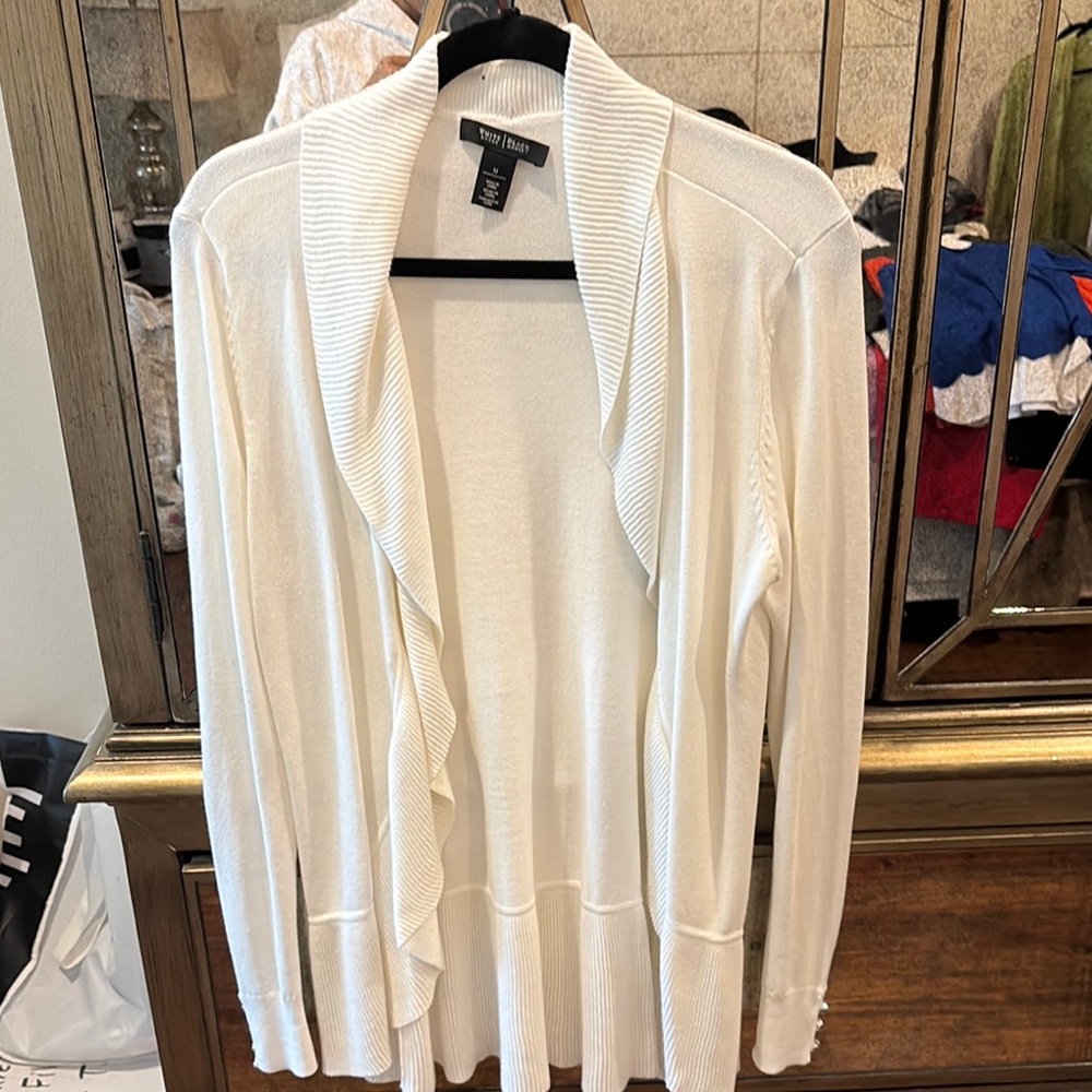 White House Black Market White Cardigan Sweater Lightweight Open Front